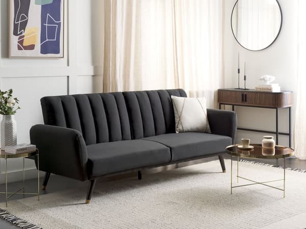 Bäddsoffa Svart Tyg Klädd Sovsoffa Konvertibel Elegant Glam Modern Vardagsrum Sovrum