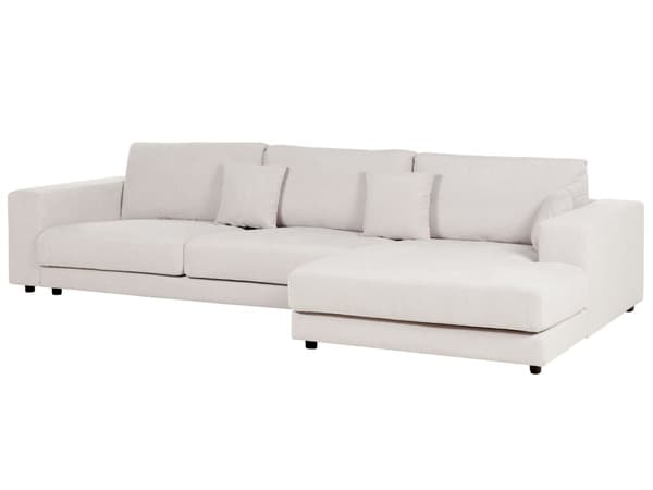 Vänster 4-sits hörnsoffa Vit tygklädd Track Armstöd Extra kuddar Minimalistisk modern stil