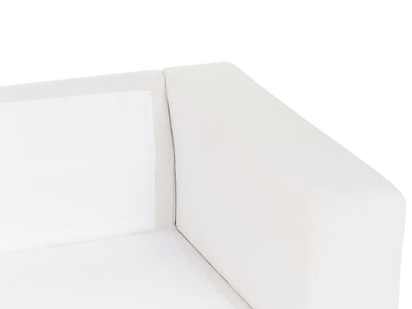 Vänster 4-sits hörnsoffa Vit tygklädd Track Armstöd Extra kuddar Minimalistisk modern stil