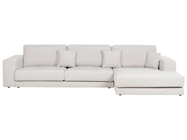Vänster 4-sits hörnsoffa Vit tygklädd Track Armstöd Extra kuddar Minimalistisk modern stil