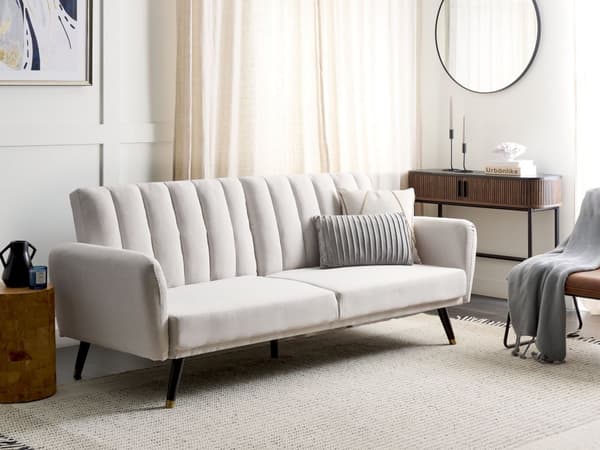 Bäddsoffa Beige Tyg Klädd Sovsoffa Konvertibel Elegant Glam Modern Vardagsrum Sovrum