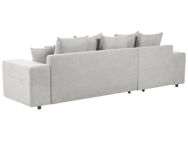 Hjørnesofa lysegrå 3-personers polstret stof højre opbevaringsplads dekorative puder moderne stil