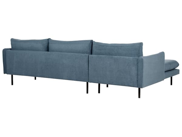 Hjørnesofa i blått stoff med svarte ben Moderne retrostil