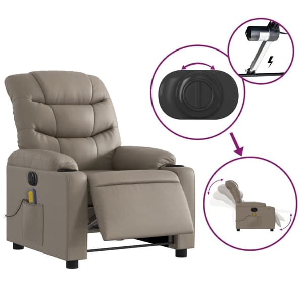 vidaXL Elektrisk massagefåtölj cappuccino konstläder