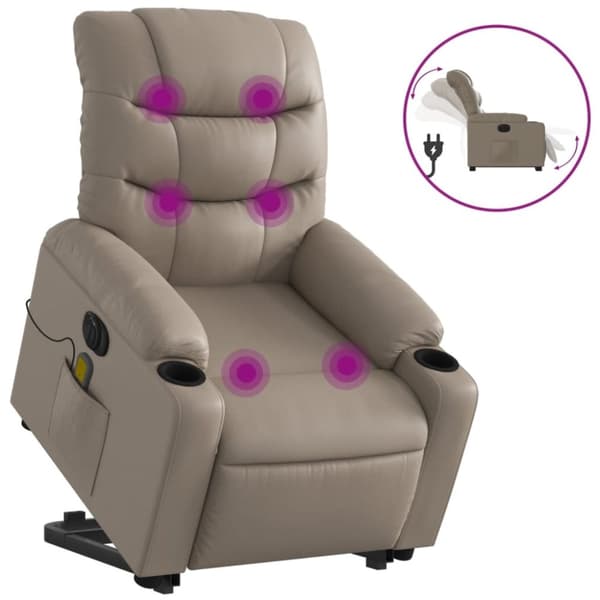vidaXL Massagefåtölj med uppresningshjälp cappuccino konstläder