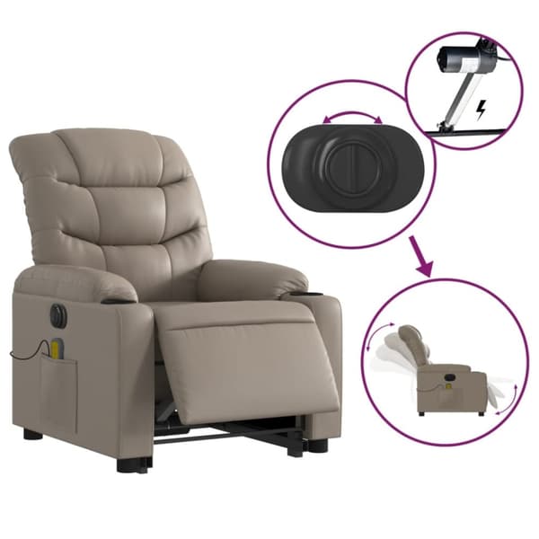 vidaXL Massagefåtölj med uppresningshjälp cappuccino konstläder
