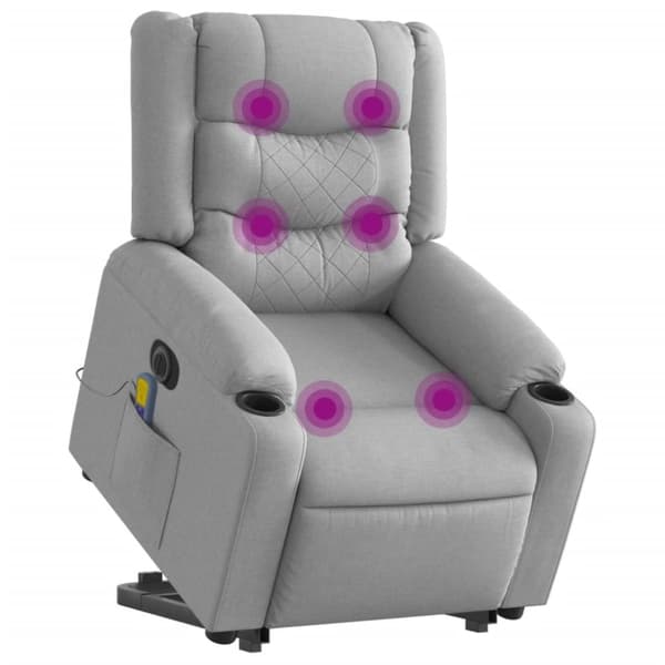 vidaXL Elektrisk massagefåtölj med uppresningshjälp ljusgrå tyg