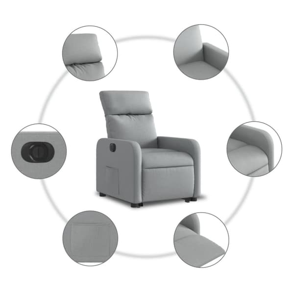 vidaXL Elektrisk reclinerfåtölj med uppresningshjälp ljusgrå tyg