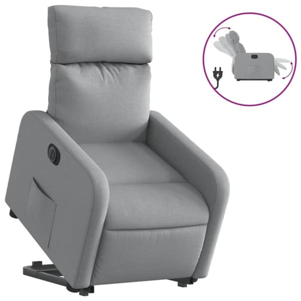 vidaXL Elektrisk reclinerfåtölj med uppresningshjälp ljusgrå tyg