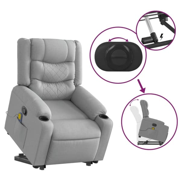 vidaXL Massagefåtölj med uppresningshjälp ljusgrå tyg