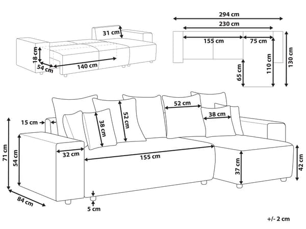 Sovesofa med Chaiselong Taupe 3 Personers Sofa L Formet Dyb Sofaseng Siddemøbel Blød Stofsofa Design Hjørnesovesofa med Opbevaring