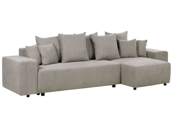 Sovesofa med Chaiselong Taupe 3 Personers Sofa L Formet Dyb Sofaseng Siddemøbel Blød Stofsofa Design Hjørnesovesofa med Opbevaring