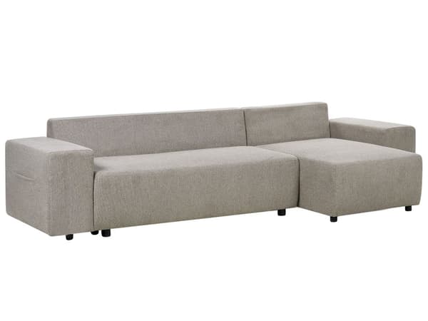 Sovesofa med Chaiselong Taupe 3 Personers Sofa L Formet Dyb Sofaseng Siddemøbel Blød Stofsofa Design Hjørnesovesofa med Opbevaring