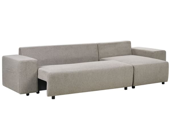 Sovesofa med Chaiselong Taupe 3 Personers Sofa L Formet Dyb Sofaseng Siddemøbel Blød Stofsofa Design Hjørnesovesofa med Opbevaring