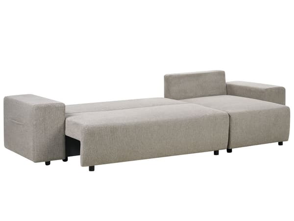 Sovesofa med Chaiselong Taupe 3 Personers Sofa L Formet Dyb Sofaseng Siddemøbel Blød Stofsofa Design Hjørnesovesofa med Opbevaring