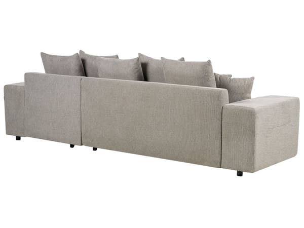 Sovesofa med Chaiselong Taupe 3 Personers Sofa L Formet Dyb Sofaseng Siddemøbel Blød Stofsofa Design Hjørnesovesofa med Opbevaring