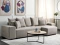 Miniatyrbillede 2 af 11: Sovesofa med Chaiselong Taupe 3 Personers Sofa L Formet Dyb Sofaseng Siddemøbel Blød Stofsofa Design Hjørnesovesofa med Opbevaring