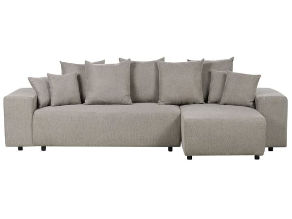 Sovesofa med Chaiselong Taupe 3 Personers Sofa L Formet Dyb Sofaseng Siddemøbel Blød Stofsofa Design Hjørnesovesofa med Opbevaring