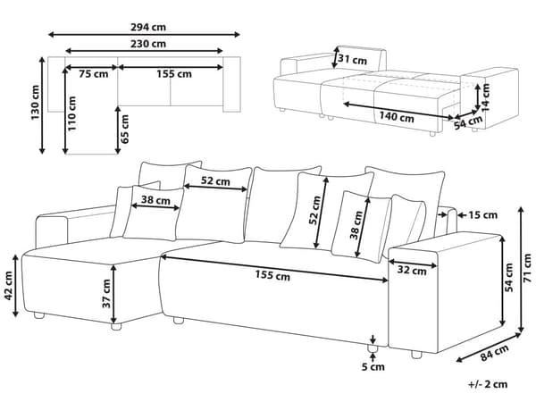 Sovesofa med Chaiselong Beige 3 Personers Sofa L Formet Dyb Sofaseng Siddemøbel Blød Stofsofa Design Hjørnesovesofa med Opbevaring