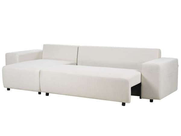 Sovesofa med Chaiselong Beige 3 Personers Sofa L Formet Dyb Sofaseng Siddemøbel Blød Stofsofa Design Hjørnesovesofa med Opbevaring