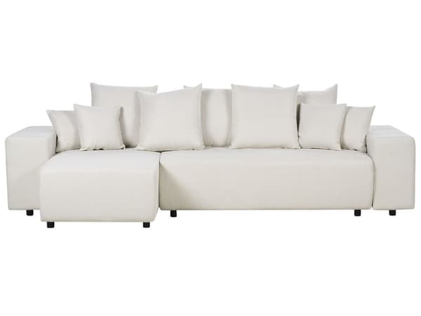 Sovesofa med Chaiselong Beige 3 Personers Sofa L Formet Dyb Sofaseng Siddemøbel Blød Stofsofa Design Hjørnesovesofa med Opbevaring