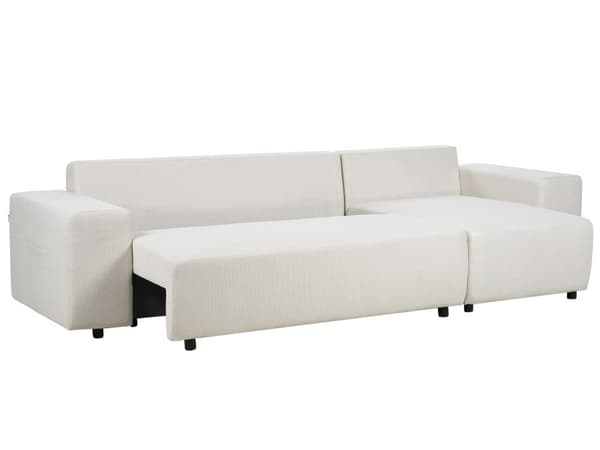 Sovesofa med Chaiselong Beige 3 Personers Sofa L Formet Dyb Sofaseng Siddemøbel Blød Stofsofa Design Hjørnesovesofa med Opbevaring