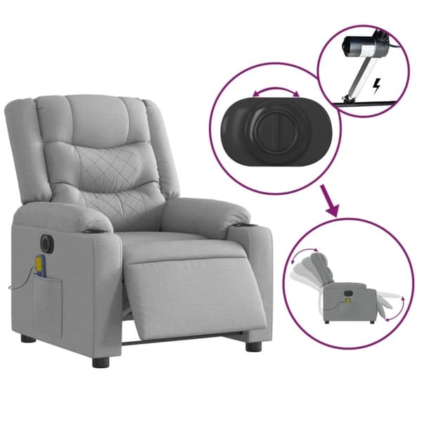 vidaXL Elektrisk massagefåtölj ljusgrå tyg
