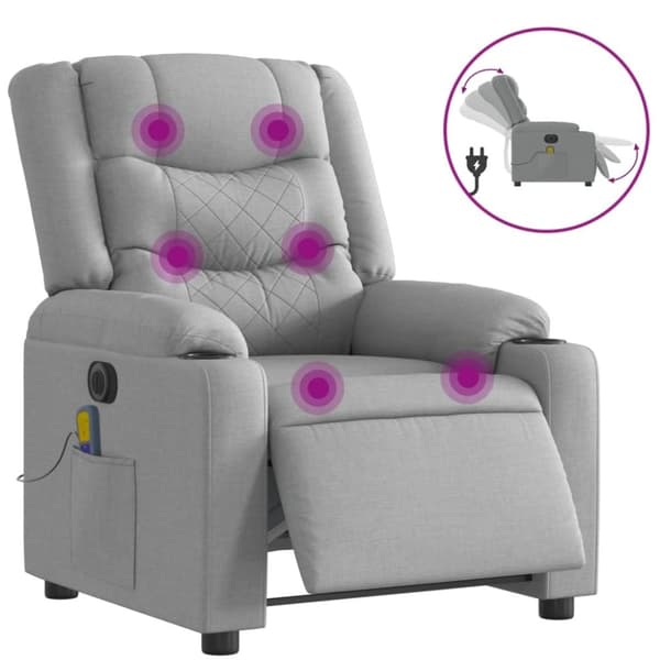 vidaXL Elektrisk massagefåtölj ljusgrå tyg