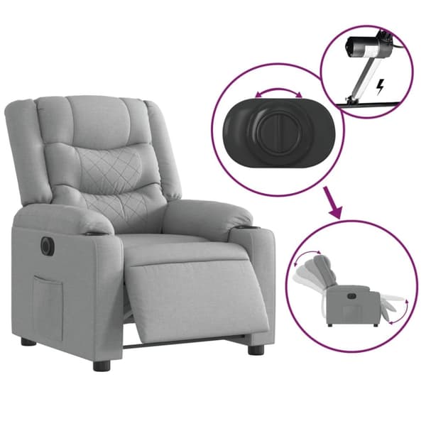 vidaXL Elektrisk reclinerfåtölj ljusgrå tyg
