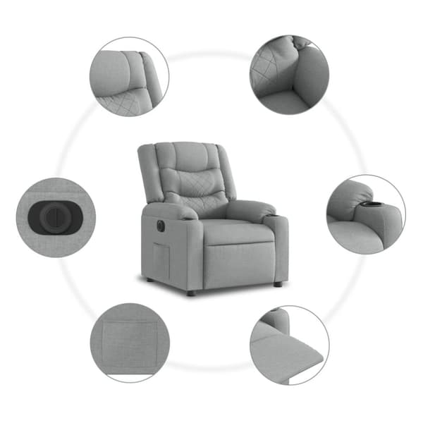 vidaXL Elektrisk reclinerfåtölj ljusgrå tyg