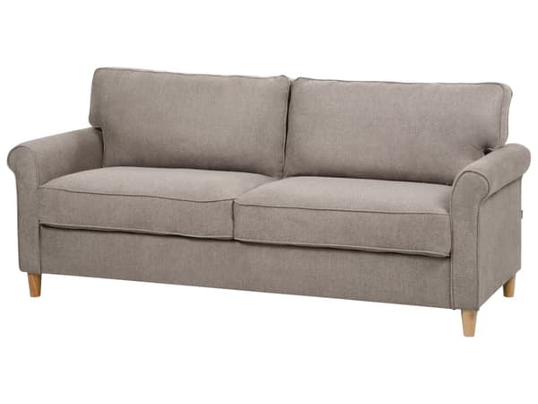 3-seters sofa lysebrun stoff med treramme og sittepute Stue