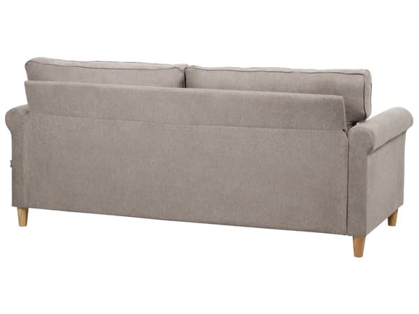 3-seters sofa lysebrun stoff med treramme og sittepute Stue