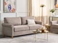 Miniatyrbilde 2 av 11: 3-seters sofa lysebrun stoff med treramme og sittepute Stue