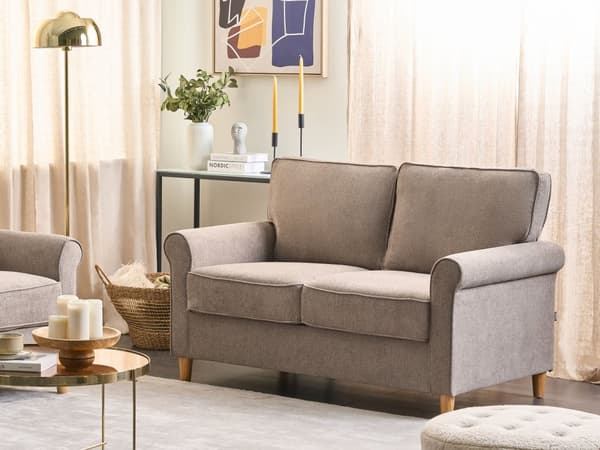 Sofa Lysebrunt stoff med treramme og spiralfjærer Stue 2-seter