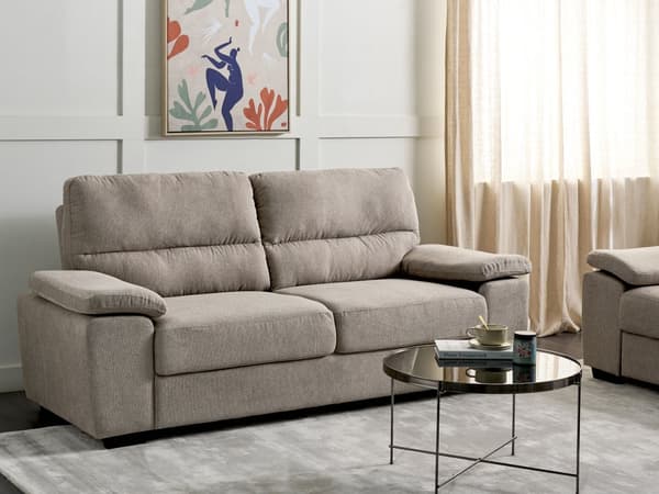 Stoffsofa lysebrun 3-seters sofa med stoppede pledd Stue