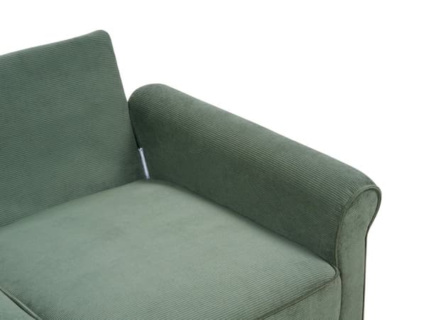 3-seters sofa Mørkegrønn kordfløyel stoff Treramme lommefjærer Stue Ribbet 2-seter