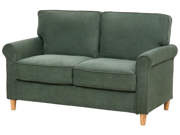 Sofa Mørkegrønn Kordfløyel Stoff Treramme Lommefjærer Stue Ribbet 2 Seter