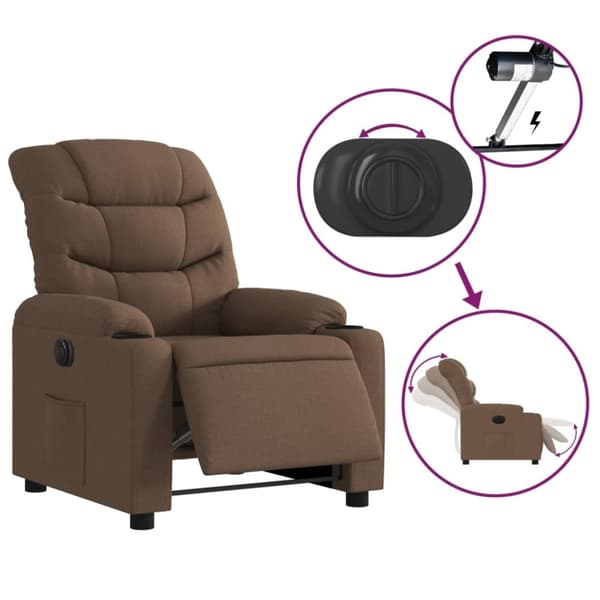 vidaXL Elektrisk reclinerfåtölj Brun tyg