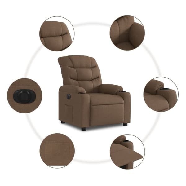 vidaXL Elektrisk reclinerfåtölj Brun tyg