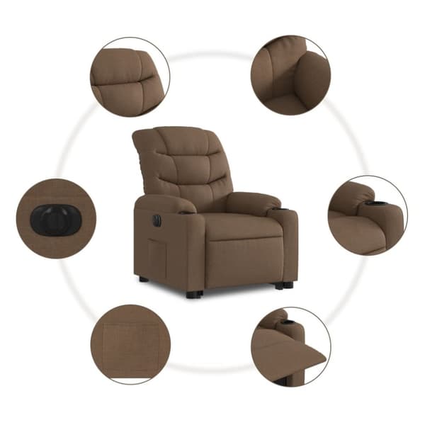 vidaXL Elektrisk reclinerfåtölj med uppresningshjälp brun tyg