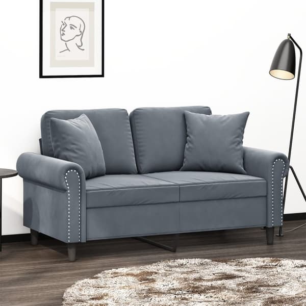 vidaXL 2-personers sofa med pyntepuder 120 cm velour mørkegrå
