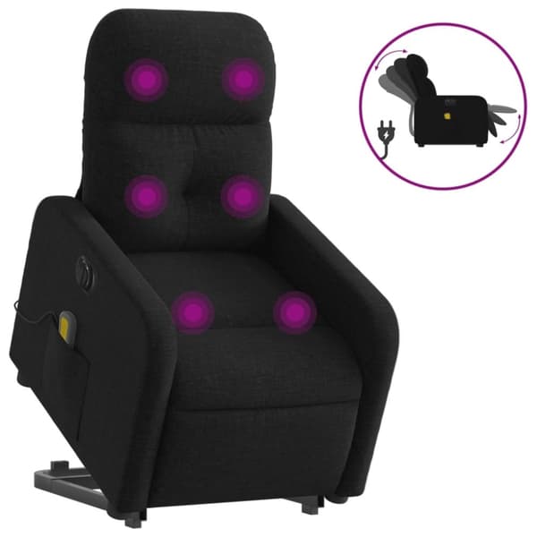 vidaXL Elektrisk massagefåtölj med uppresningshjälp svart tyg