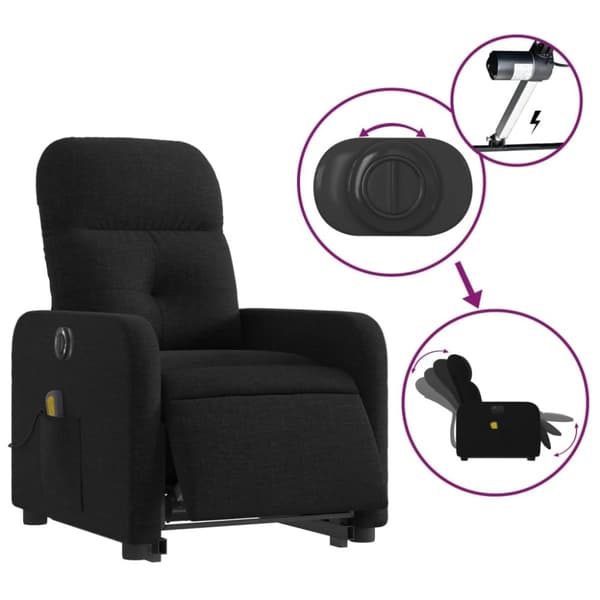 vidaXL Elektrisk massagefåtölj med uppresningshjälp svart tyg