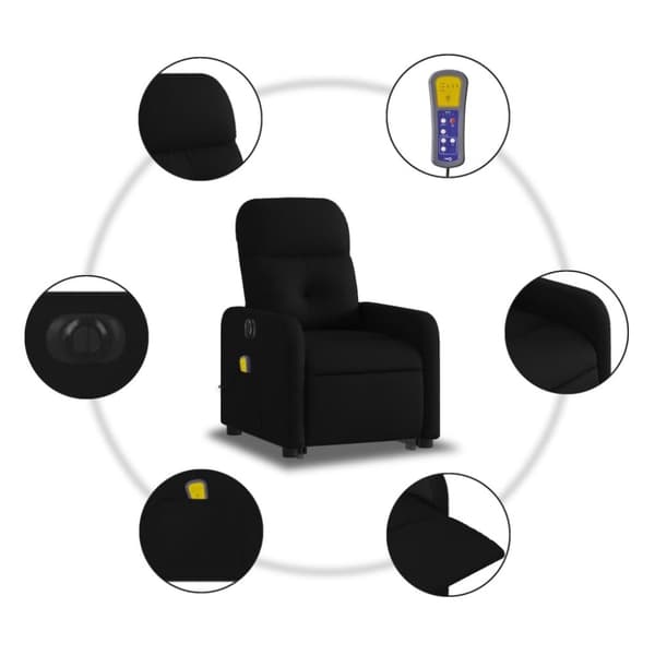 vidaXL Elektrisk massagefåtölj med uppresningshjälp svart tyg