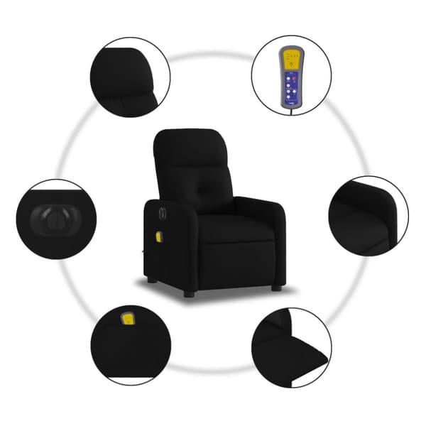 vidaXL Elektrisk massagefåtölj med uppresningshjälp svart tyg
