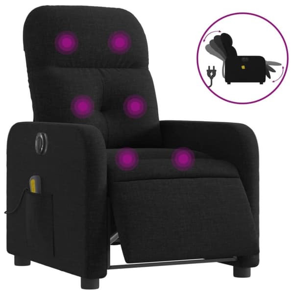 vidaXL Elektrisk massagefåtölj med uppresningshjälp svart tyg