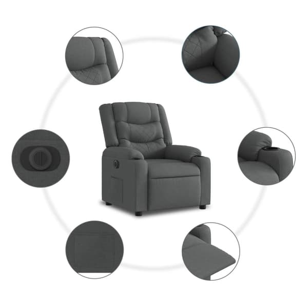 vidaXL Elektrisk reclinerfåtölj med uppresningshjälp mörkgrå tyg