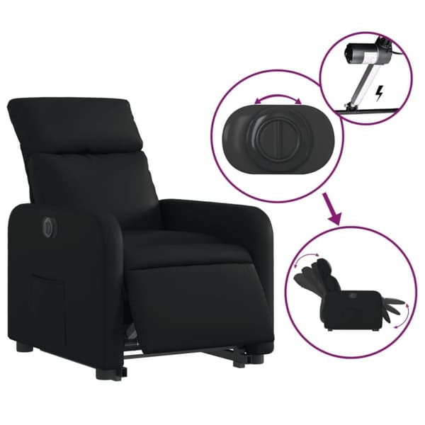 vidaXL Reclinerfåtölj med uppresningshjälp svart konstläder