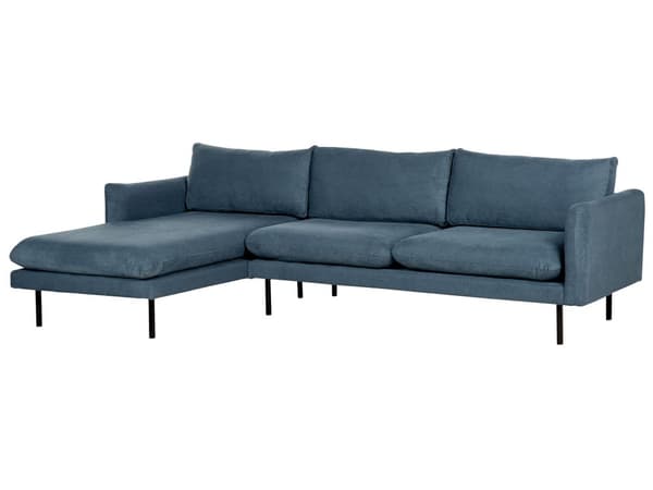 Hjørnesofa med Chaiselong Blå Chenille Velour 4 Personers Sofa L Formet Dyb Sofahjørne Siddemøbel Blød Stofsofa Højrevendt