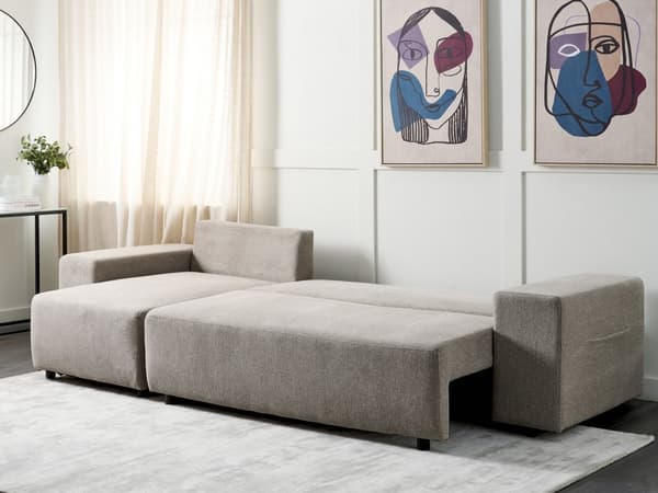 Höger hörnsoffa Taupe 3-sits Extra kuddar med förvaring Modernt vardagsrum